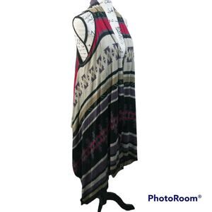 Como Vintage Open Front Longline Tribal Print Coverup Vest Cardigan M